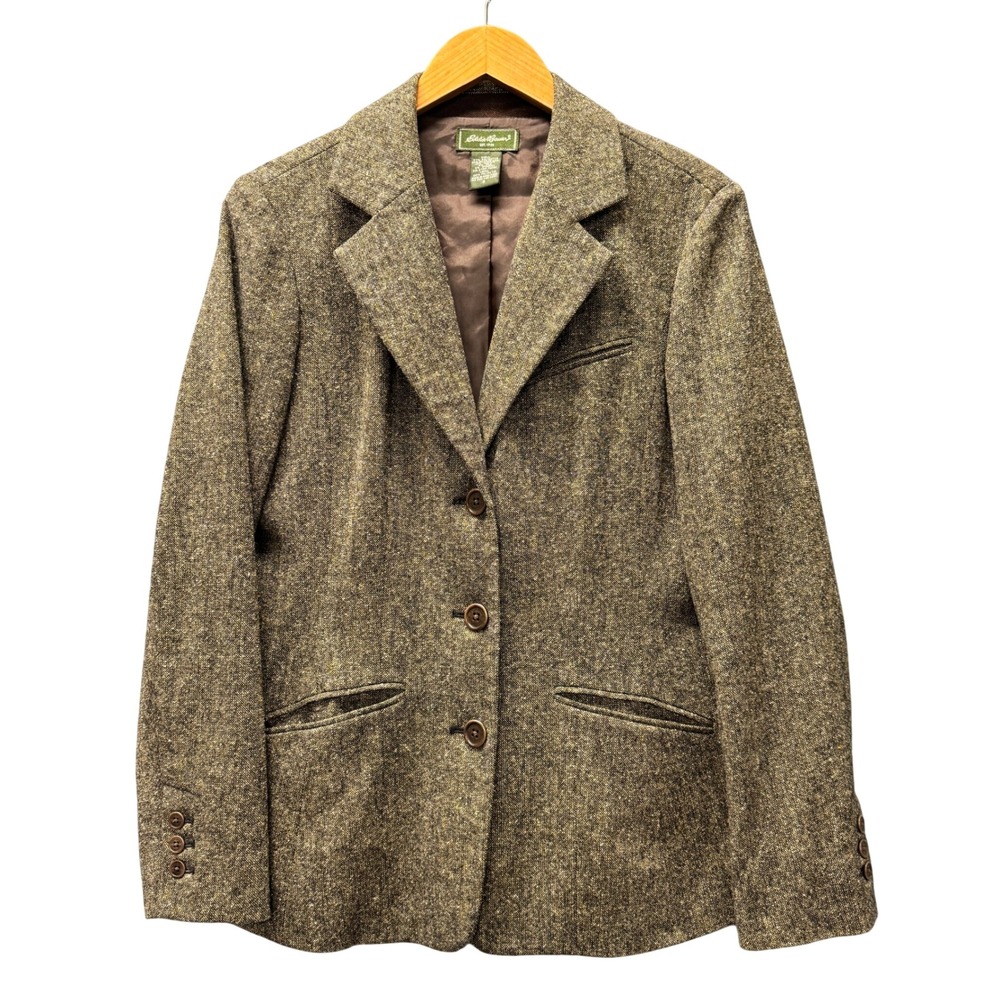 Eddie Bauer Blazer Womens 8 Wool Blend‎ Tweed Brown Academia Jacket Vintage